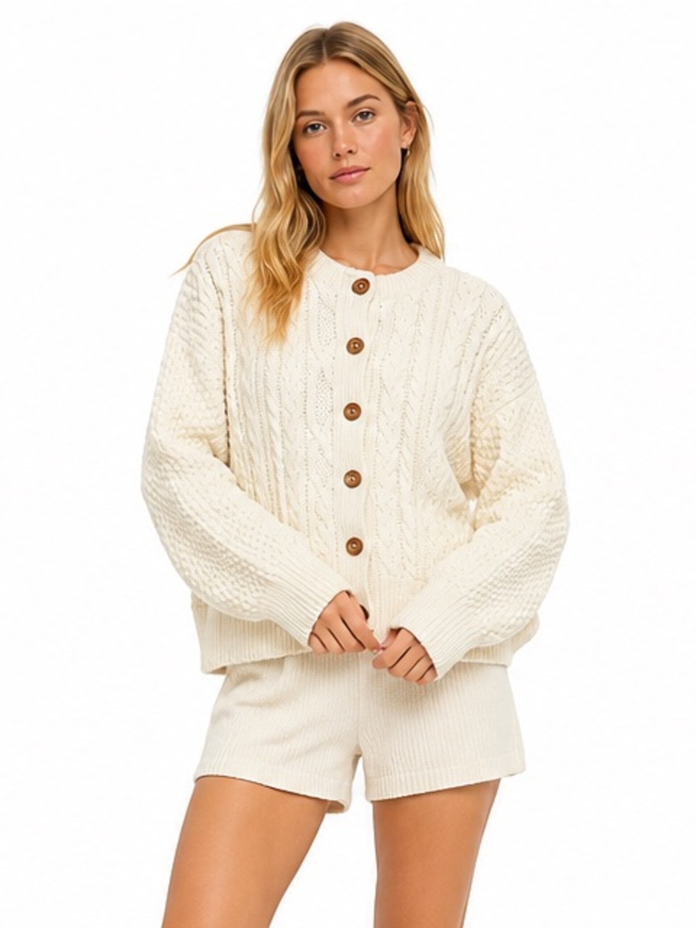 L.L.Bean Fisherman Cable Knit Cardigan Sweater USA Cotton Large Vintage